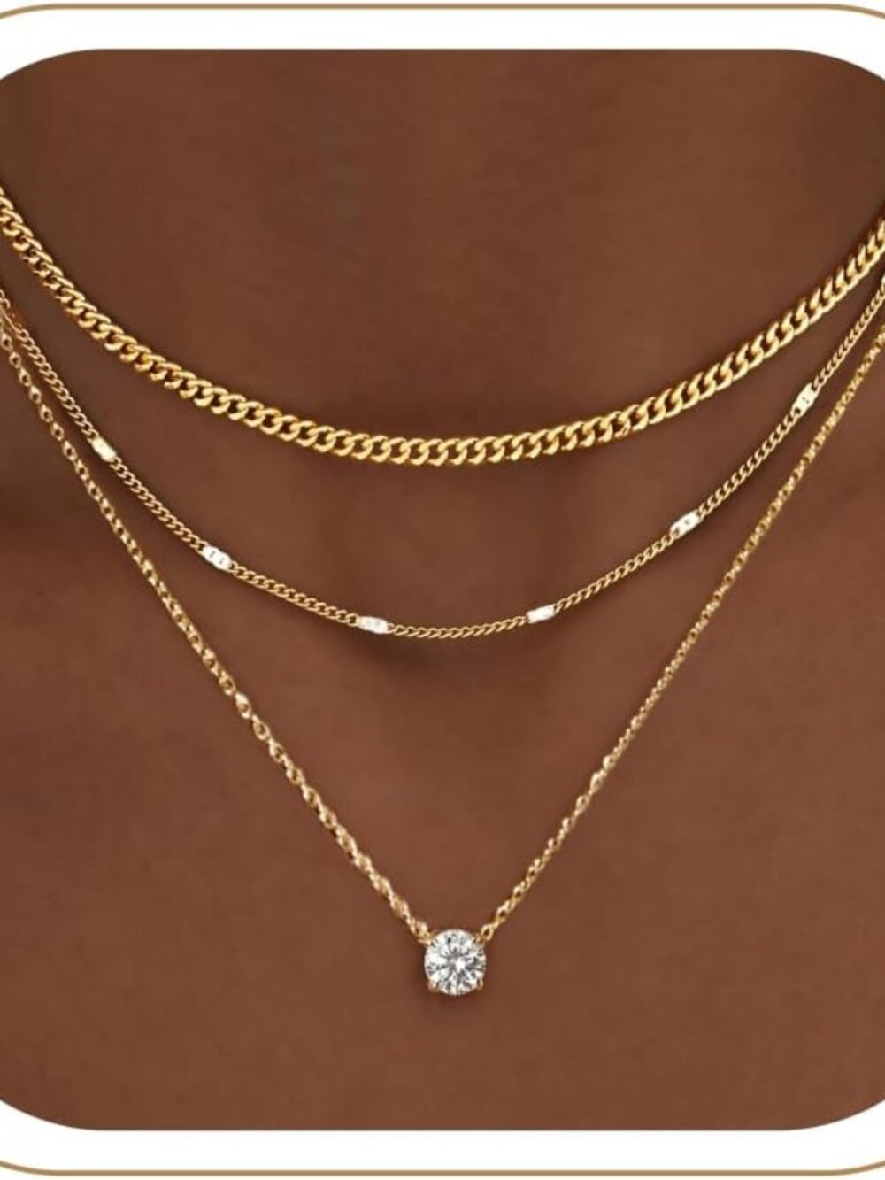 Chic Layered Gold Necklace Set with Adjustable Chains & Sparkling Cubic Zirconia